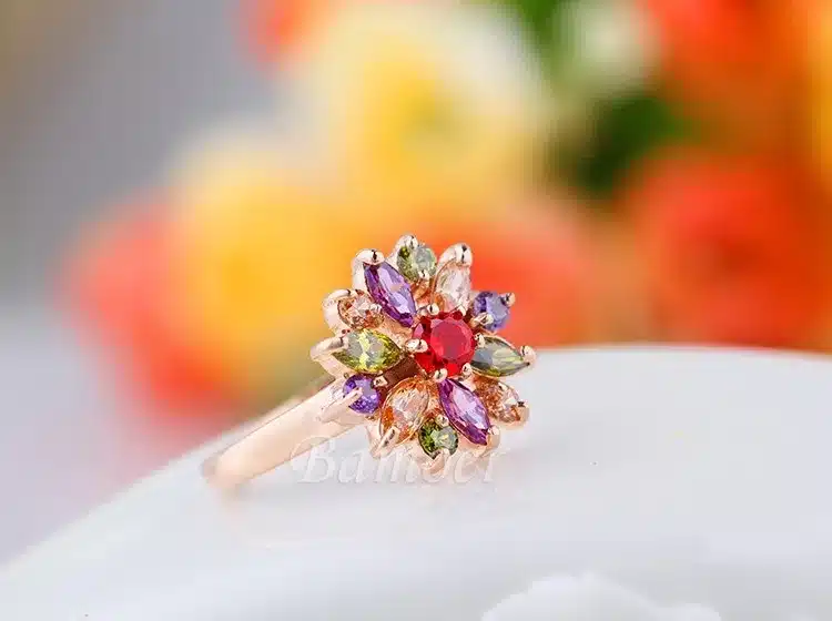 BAMOER 3 Colors Rose Gold Color Finger Ring for Women with AAA Multicolor Cubic Zircon Wedding Berloque #6 7 8 9 JIR031 26