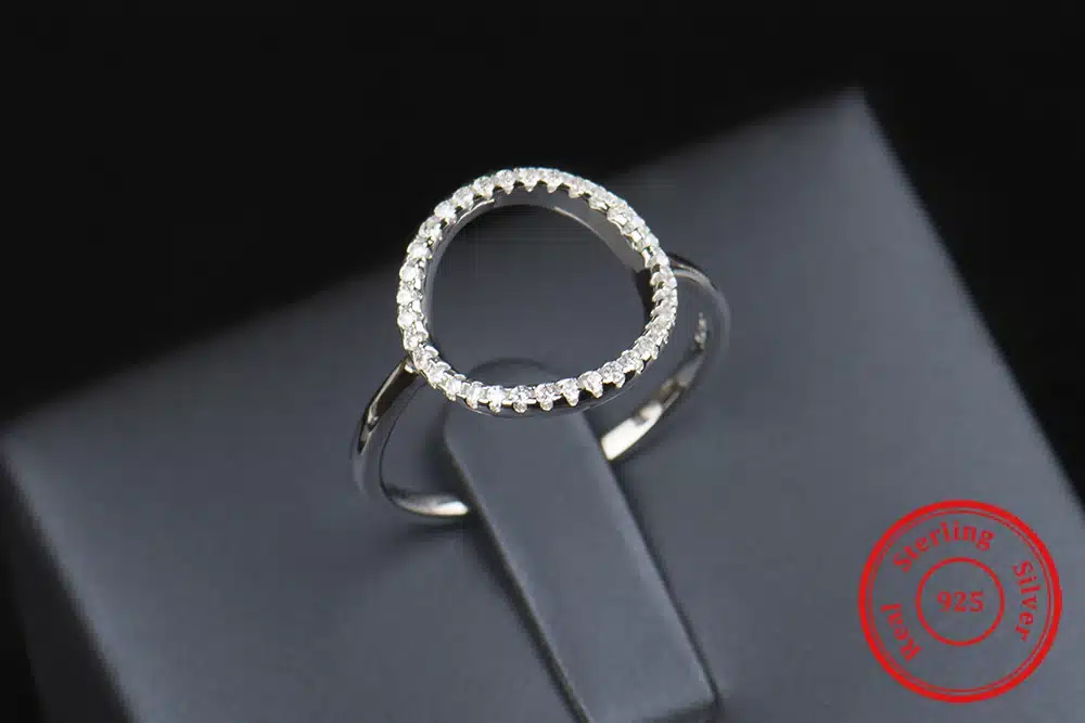 Classic Fashion Hollow out Hoop Sparkling White And Rose Ring Cubic Zirconia Jewelry Real Solid 925 Sterling Silver Rings 26
