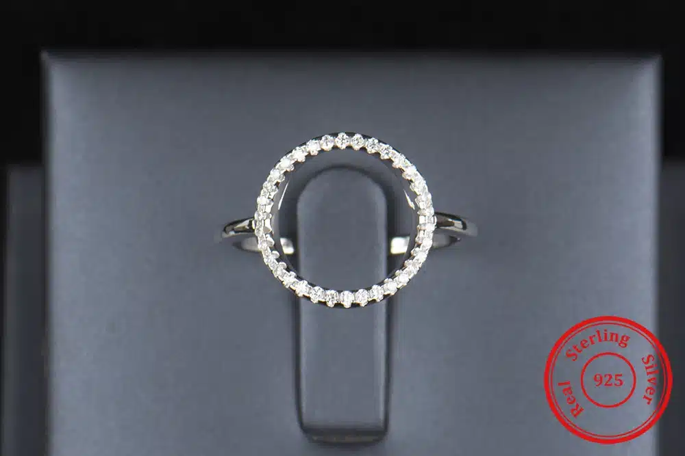 Classic Fashion Hollow out Hoop Sparkling White And Rose Ring Cubic Zirconia Jewelry Real Solid 925 Sterling Silver Rings 28