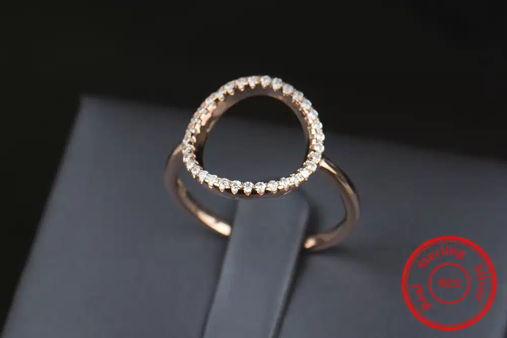 Classic Fashion Hollow out Hoop Sparkling White And Rose Ring Cubic Zirconia Jewelry Real Solid 925 Sterling Silver Rings 32