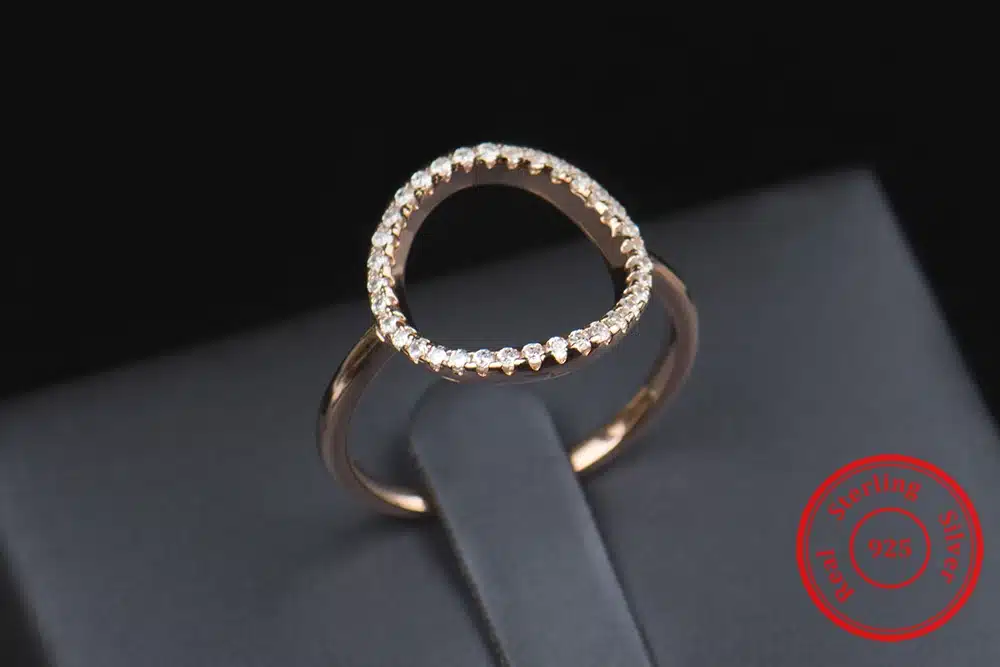 Classic Fashion Hollow out Hoop Sparkling White And Rose Ring Cubic Zirconia Jewelry Real Solid 925 Sterling Silver Rings 33
