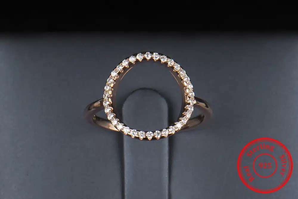 Classic Fashion Hollow out Hoop Sparkling White And Rose Ring Cubic Zirconia Jewelry Real Solid 925 Sterling Silver Rings 34