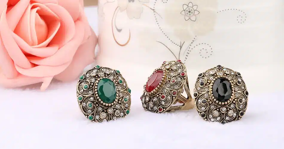 Fashion Vintage Jewelry Rings Unique Plated Ancient Gold Mosaic AAA Crystal Big Oval Ring For Women 2016 New Anillo 25