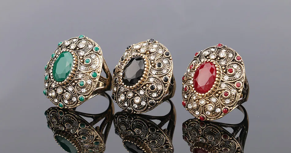 Fashion Vintage Jewelry Rings Unique Plated Ancient Gold Mosaic AAA Crystal Big Oval Ring For Women 2016 New Anillo 27