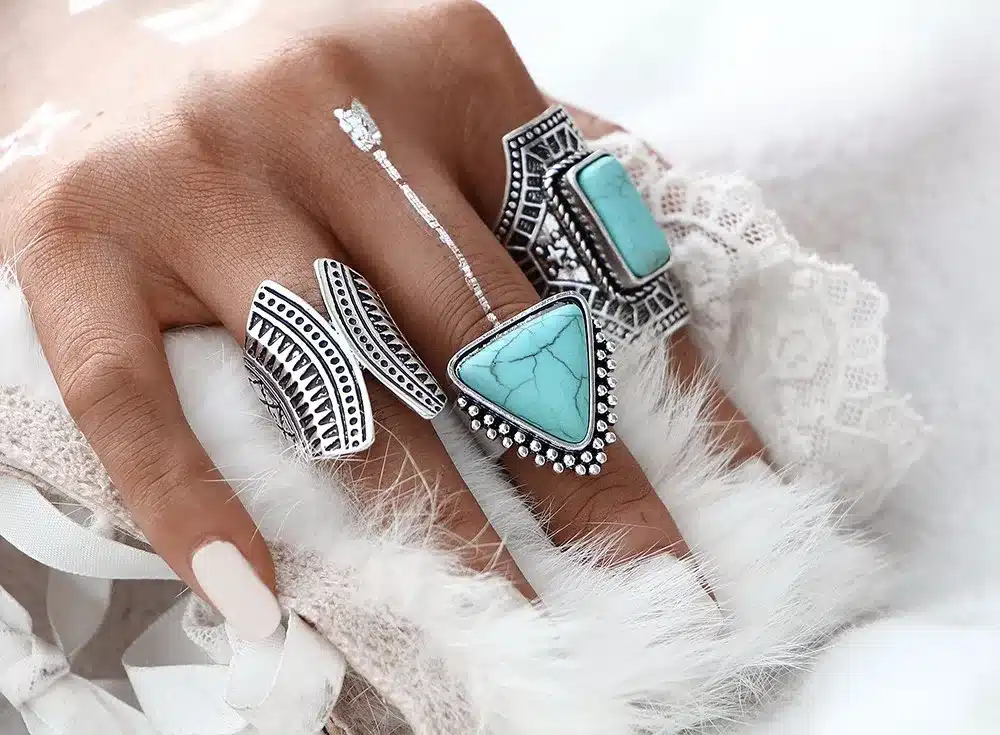 17KM 3pcs/Set Boho Vintage Punk Silver Color Stone Midi Finger Rings For Women /Men Bohemian Ring Set Jewelry Anillos 35