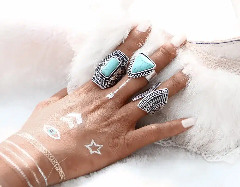 17KM 3pcs/Set Boho Vintage Punk Silver Color Stone Midi Finger Rings For Women /Men Bohemian Ring Set Jewelry Anillos 36