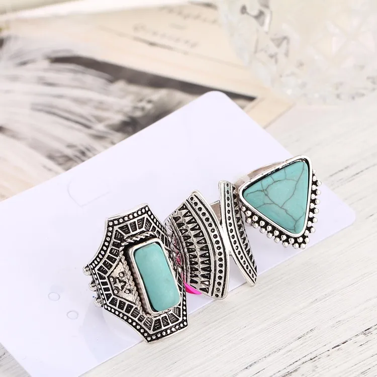 17KM 3pcs/Set Boho Vintage Punk Silver Color Stone Midi Finger Rings For Women /Men Bohemian Ring Set Jewelry Anillos 48