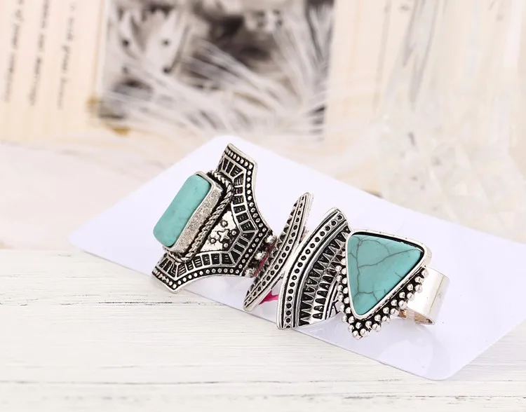 17KM 3pcs/Set Boho Vintage Punk Silver Color Stone Midi Finger Rings For Women /Men Bohemian Ring Set Jewelry Anillos 49