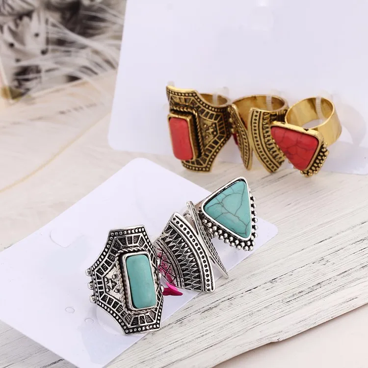 17KM 3pcs/Set Boho Vintage Punk Silver Color Stone Midi Finger Rings For Women /Men Bohemian Ring Set Jewelry Anillos 52
