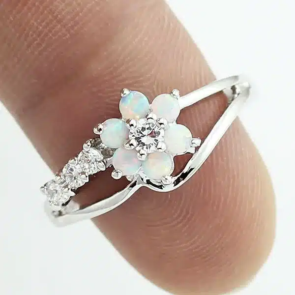 HAIMIS Tiny Cute White Fire Opal Stones Flower Women Opal Rings Size 5 6 7 8 9 10 S11W 11