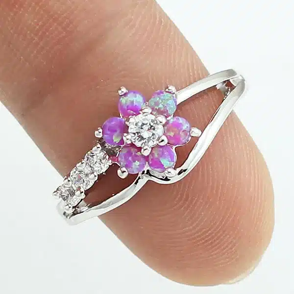 HAIMIS Tiny Cute White Fire Opal Stones Flower Women Opal Rings Size 5 6 7 8 9 10 S11W 12