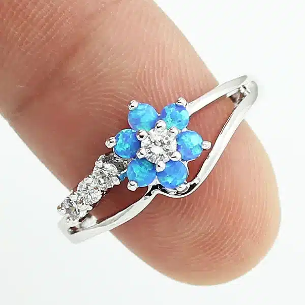 HAIMIS Tiny Cute White Fire Opal Stones Flower Women Opal Rings Size 5 6 7 8 9 10 S11W 26