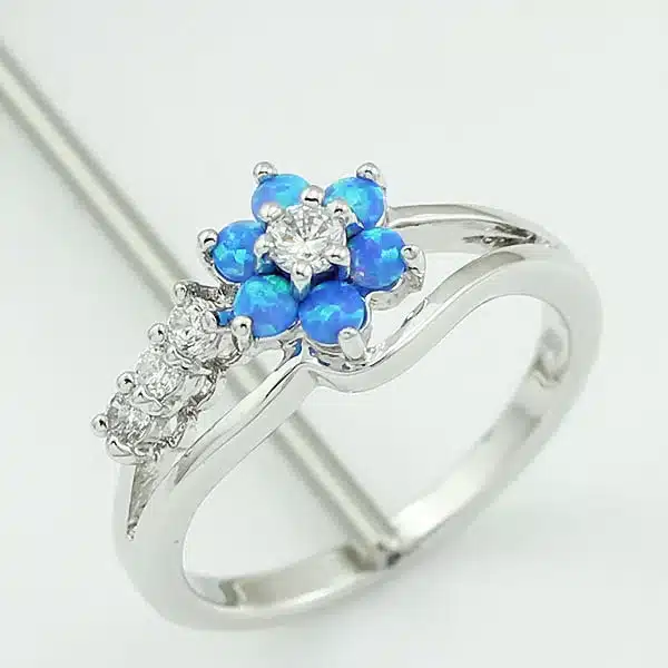 HAIMIS Tiny Cute White Fire Opal Stones Flower Women Opal Rings Size 5 6 7 8 9 10 S11W 28