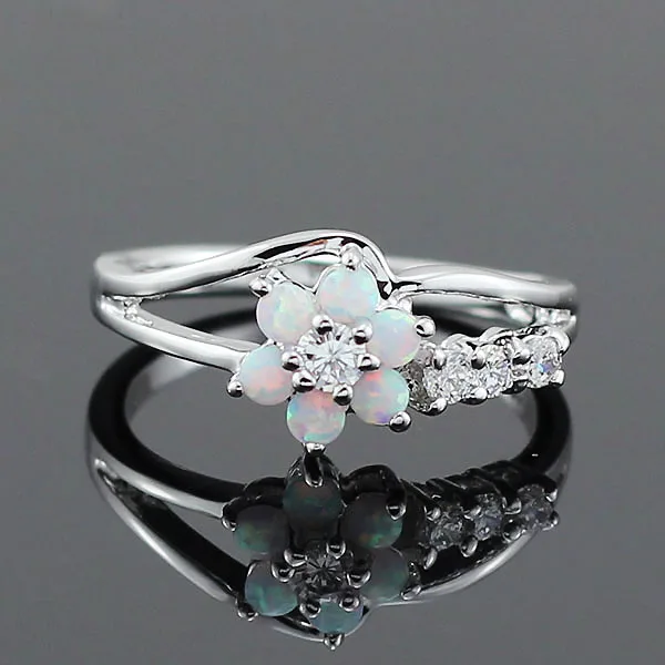 HAIMIS Tiny Cute White Fire Opal Stones Flower Women Opal Rings Size 5 6 7 8 9 10 S11W 29