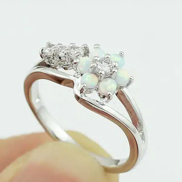 HAIMIS Tiny Cute White Fire Opal Stones Flower Women Opal Rings Size 5 6 7 8 9 10 S11W 30