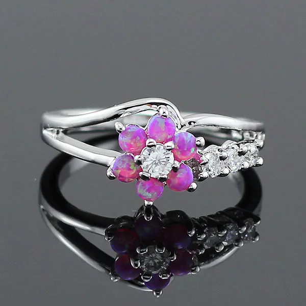 HAIMIS Tiny Cute White Fire Opal Stones Flower Women Opal Rings Size 5 6 7 8 9 10 S11W 32