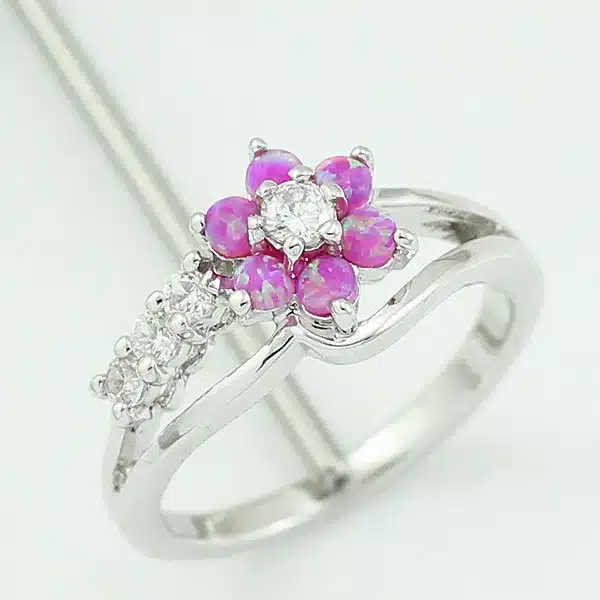 HAIMIS Tiny Cute White Fire Opal Stones Flower Women Opal Rings Size 5 6 7 8 9 10 S11W 33