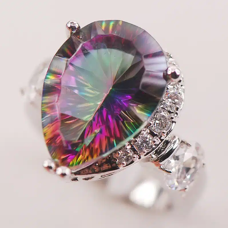 Rainbow White Mystic Crystal Zircon 925 Sterling Silver Woman Ring Size 6 7 8 9 10 F617 Fashion Wholesale Jewelry Free Shipping 9