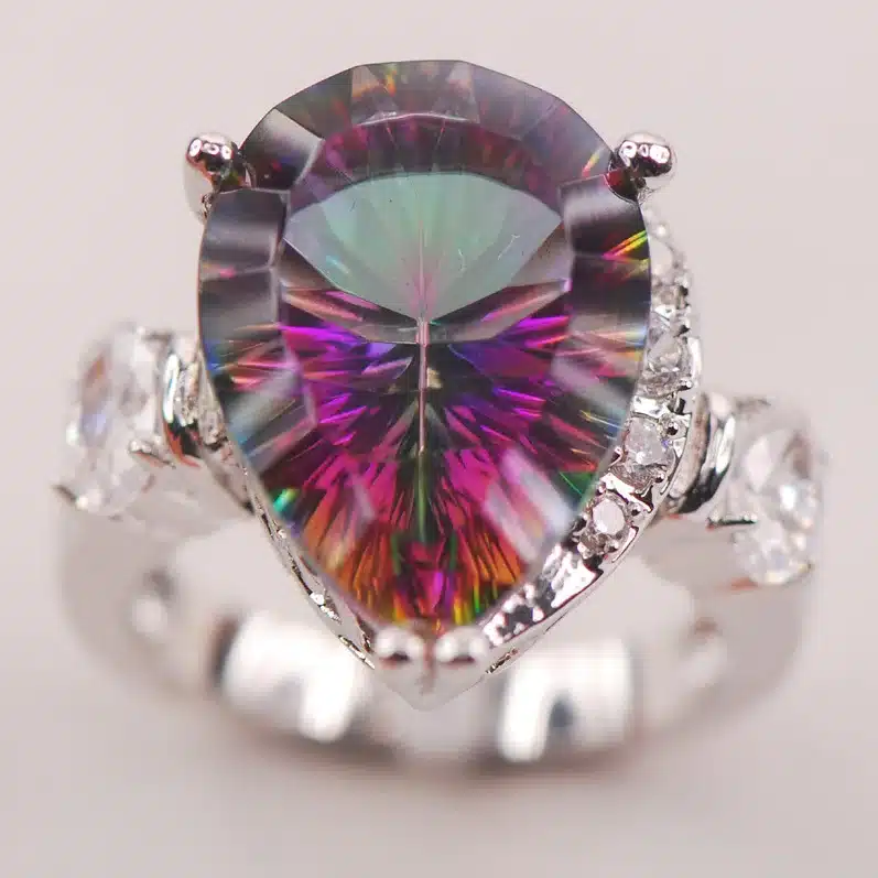 Rainbow White Mystic Crystal Zircon 925 Sterling Silver Woman Ring Size 6 7 8 9 10 F617 Fashion Wholesale Jewelry Free Shipping 10