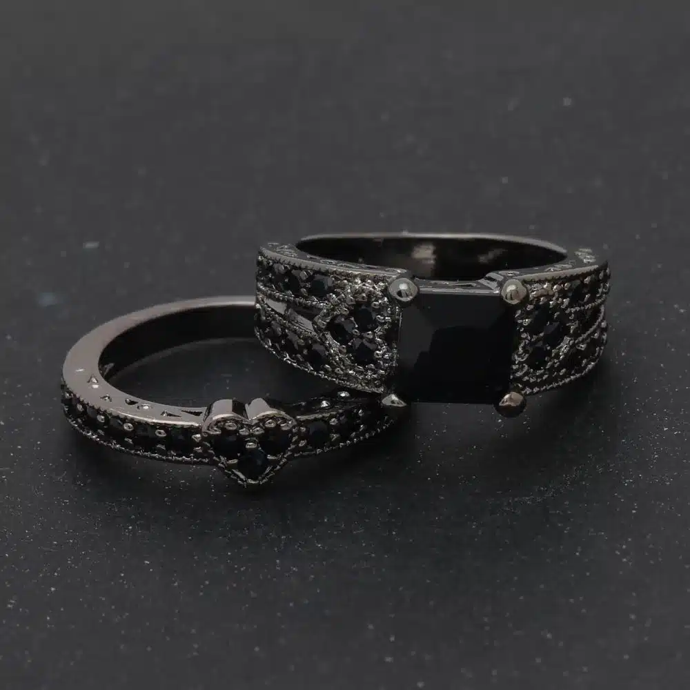 silver plated ring set heart shape black gold color ring pink blue green cz paved white zircon cut modern design rings jewelry 20