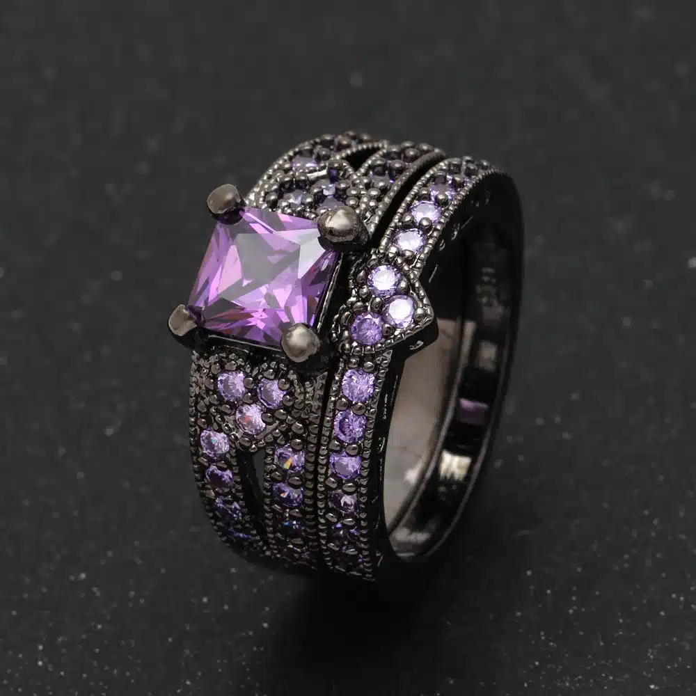 silver plated ring set heart shape black gold color ring pink blue green cz paved white zircon cut modern design rings jewelry 21