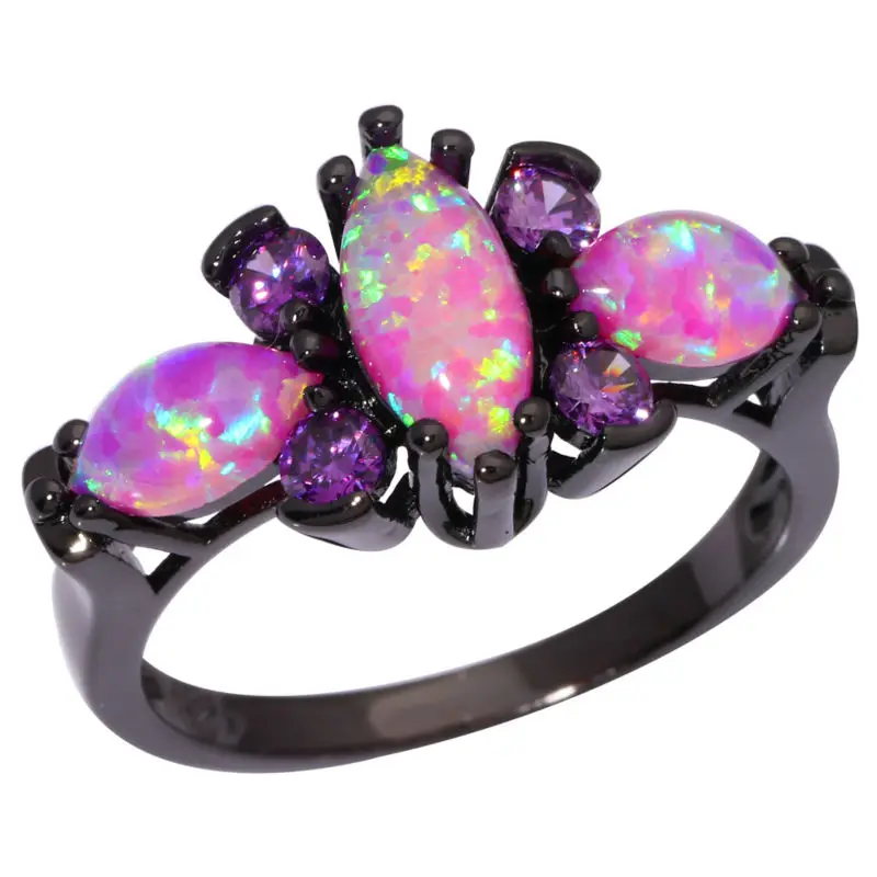 CiNily Created Pink Fire Opal Purple Zircon Black Gold Color Wholesale Hot Sell Fashion for Women Jewelry Ring Size 5-12 OJ8129 13