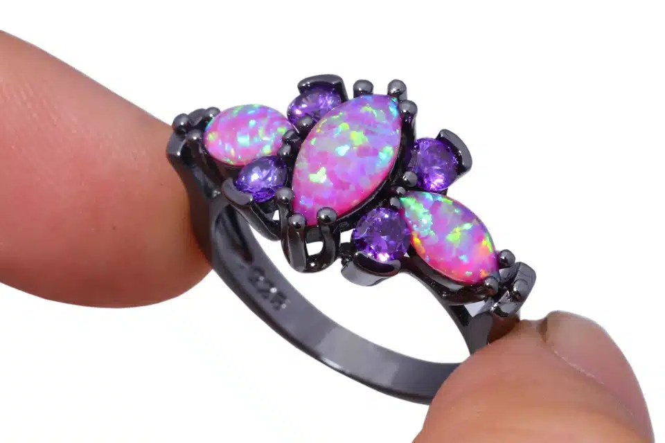 CiNily Created Pink Fire Opal Purple Zircon Black Gold Color Wholesale Hot Sell Fashion for Women Jewelry Ring Size 5-12 OJ8129 14