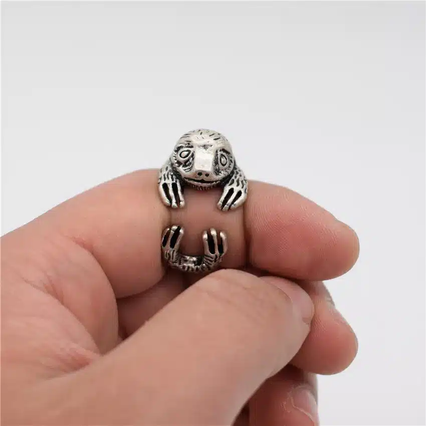 LPHZQH fashion Adjustable 3D ring Vintage Bradypus ring cute retro Sloth Ring For Women Men gift Jewellery Christmas gift punk 4