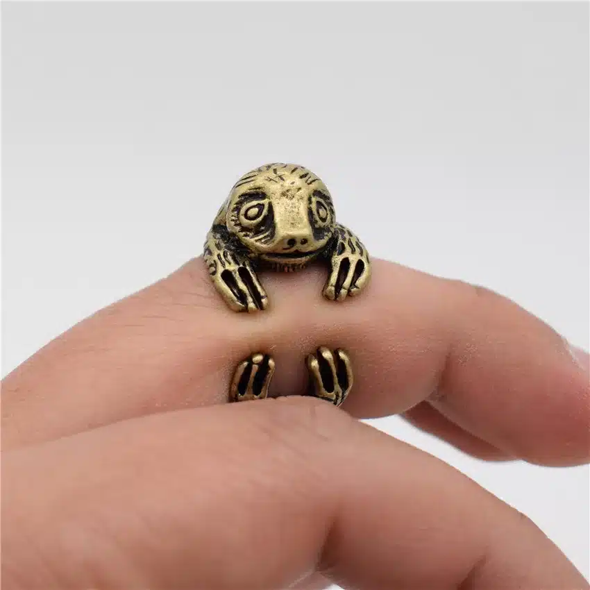 LPHZQH fashion Adjustable 3D ring Vintage Bradypus ring cute retro Sloth Ring For Women Men gift Jewellery Christmas gift punk 5