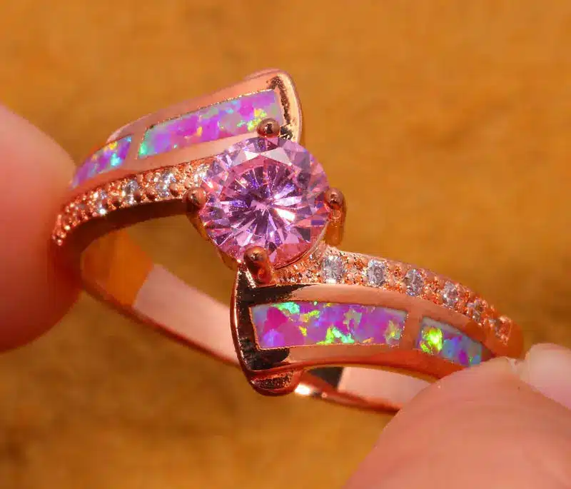 CiNily Created Pink Fire Opal Pink Zircon Cubic Zirconia Rose Gold Color Wholesale Hot for Women Jewelry Ring Size 5-12 OJ5653 12
