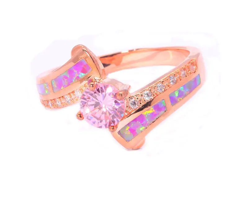 CiNily Created Pink Fire Opal Pink Zircon Cubic Zirconia Rose Gold Color Wholesale Hot for Women Jewelry Ring Size 5-12 OJ5653 15