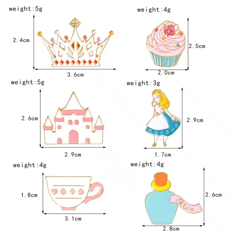 14 pcs/set Fairy Alice Hat Cake Castle Heart Crown Candle Syrup Rabbit Clock Cat Kitten Brooch Button Pins Jacket Badge Jewelry 11
