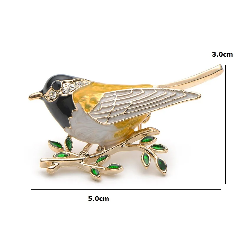 Rhinestone Enamel Oriole Bird Brooches Men Women's Alloy Bird Branch Brooch Pins Suits Dress Banquet Brooch High Quality Gift 10