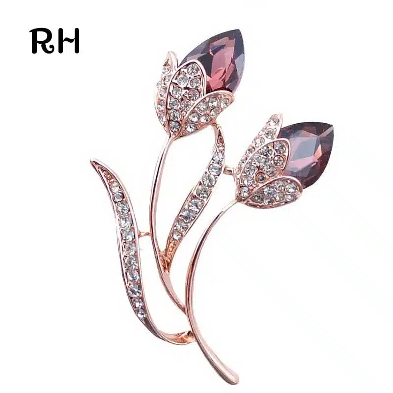 RHao Romantic Purple Crystal Rhinestone Flower Brooches for women and men wedding jewelry Gift Double Flower Brooch broches pins 9