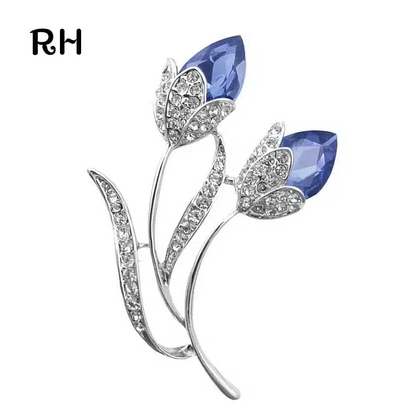 RHao Romantic Purple Crystal Rhinestone Flower Brooches for women and men wedding jewelry Gift Double Flower Brooch broches pins 12