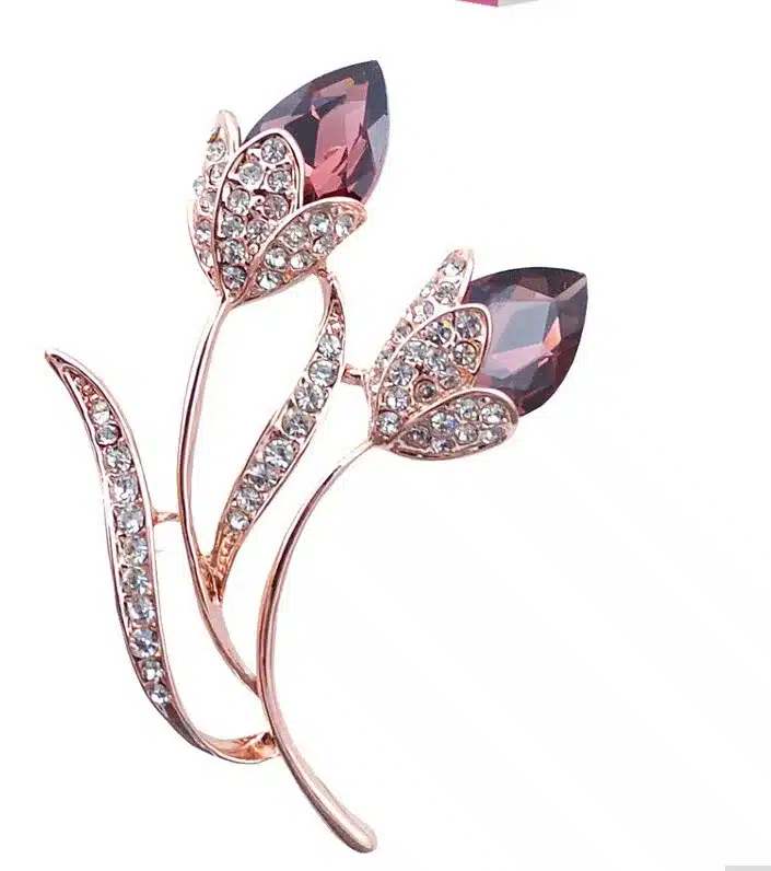 RHao Romantic Purple Crystal Rhinestone Flower Brooches for women and men wedding jewelry Gift Double Flower Brooch broches pins 11