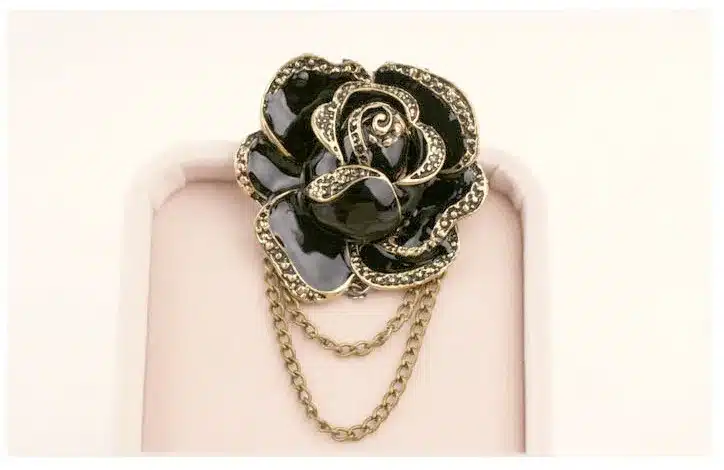 Elegant Women Black Rose Flower Brooches Enamel brooch pins for women wedding tassel party jewelry brooches ladies hijab pins 10
