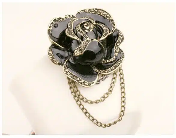 Elegant Women Black Rose Flower Brooches Enamel brooch pins for women wedding tassel party jewelry brooches ladies hijab pins 12
