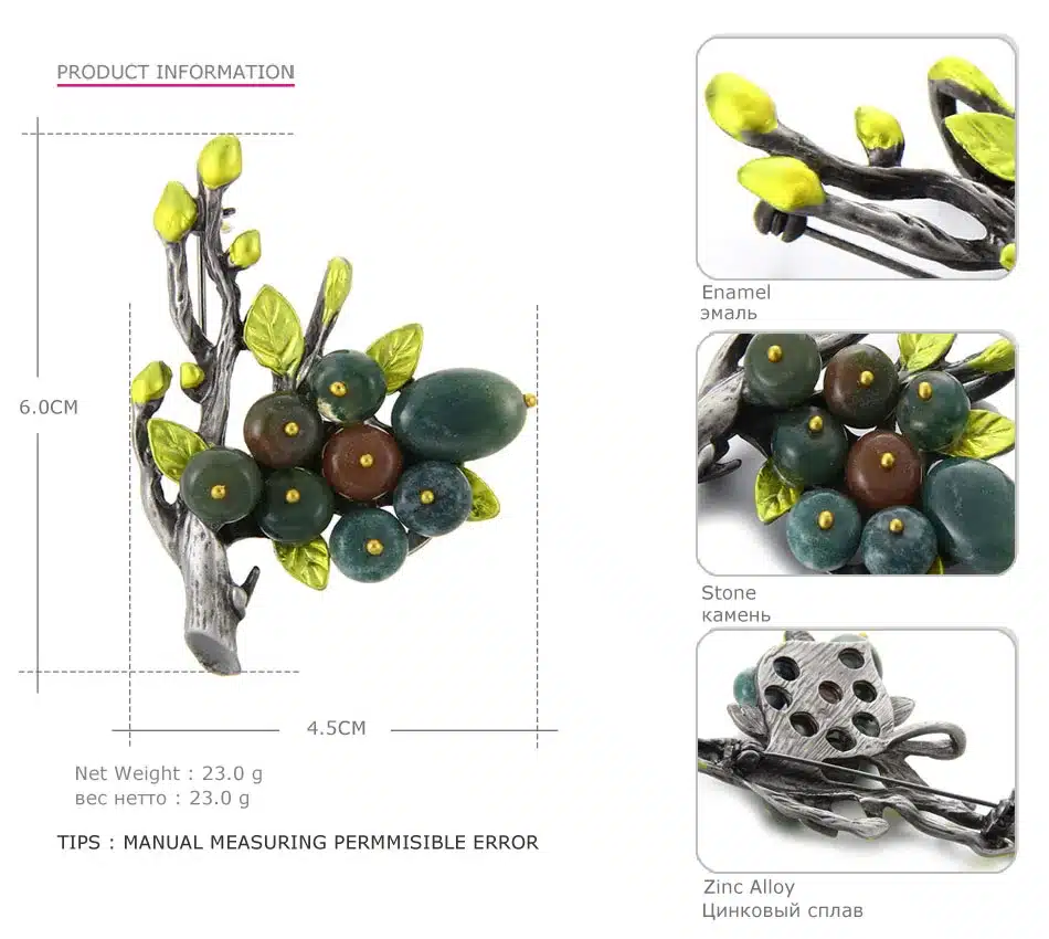 MloveAcc Brand Vintage Elegant Natural Stone Branch Brooches Pins Scarf Clip Antique Color Women Party Brooches & Pins Jewelry 14