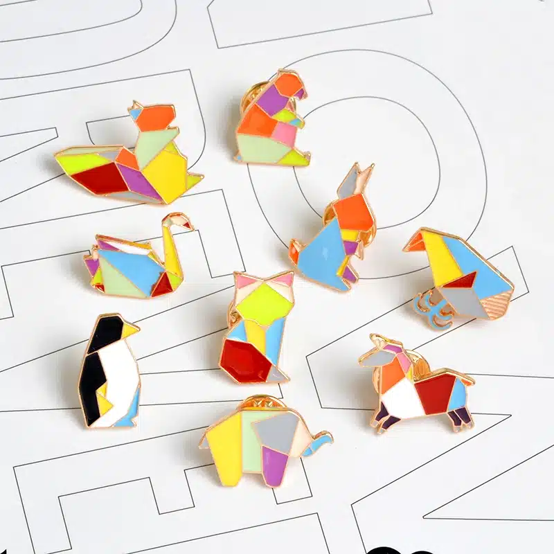 QIHE JEWELRY 9pcs/set Origami Animal Lapel Pin Enamel Pins Elephant Rabbit Bunny Bear Squirrel Whale Pony Penguin Fox Design 17