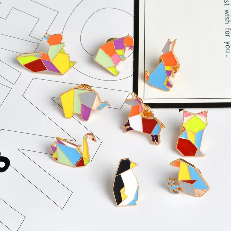 QIHE JEWELRY 9pcs/set Origami Animal Lapel Pin Enamel Pins Elephant Rabbit Bunny Bear Squirrel Whale Pony Penguin Fox Design 18