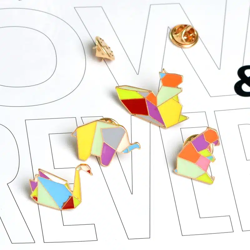 QIHE JEWELRY 9pcs/set Origami Animal Lapel Pin Enamel Pins Elephant Rabbit Bunny Bear Squirrel Whale Pony Penguin Fox Design 19