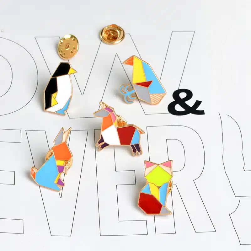 QIHE JEWELRY 9pcs/set Origami Animal Lapel Pin Enamel Pins Elephant Rabbit Bunny Bear Squirrel Whale Pony Penguin Fox Design 20