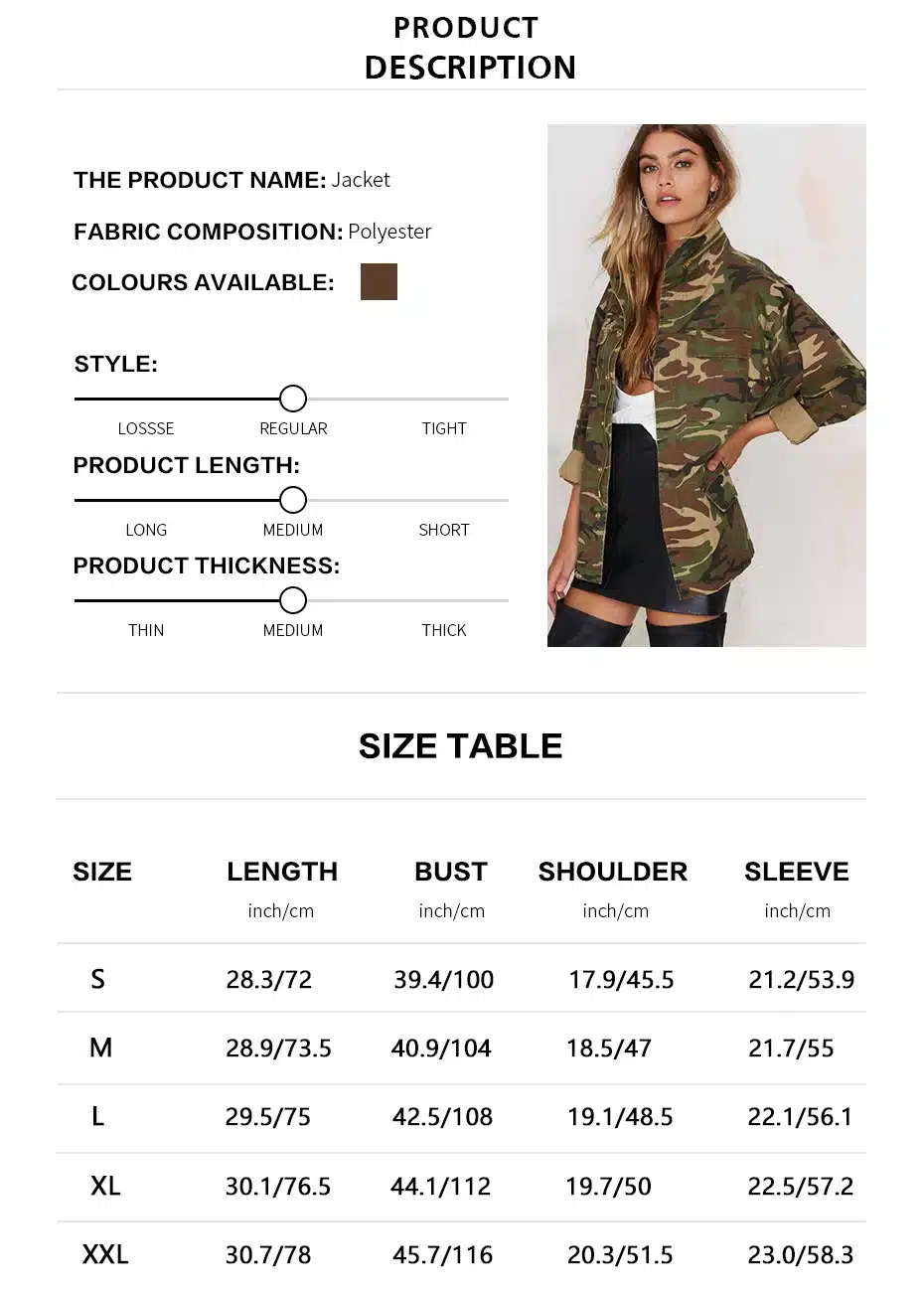 HDY Haoduoyi 2016 Fashion Women Loose Camouflage Coat Stand Collar Pocket Long Sleeve Zipper Outwear Jacket 2