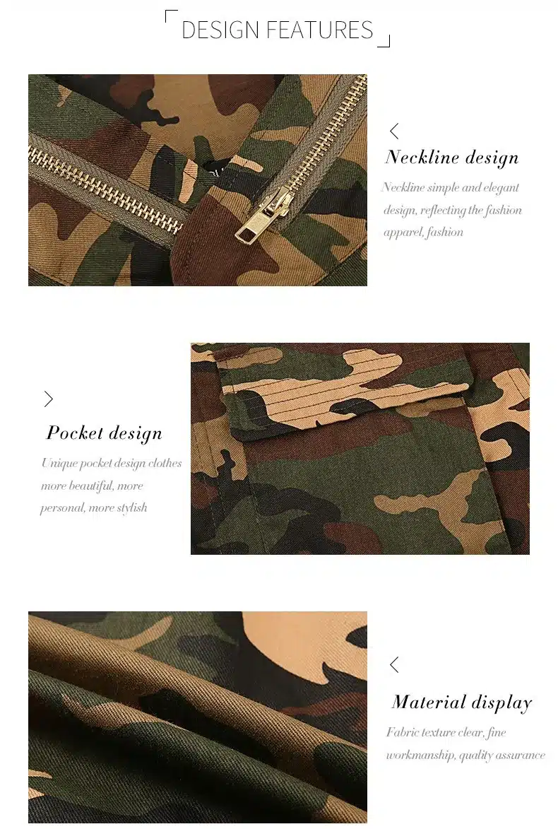 HDY Haoduoyi 2016 Fashion Women Loose Camouflage Coat Stand Collar Pocket Long Sleeve Zipper Outwear Jacket 8