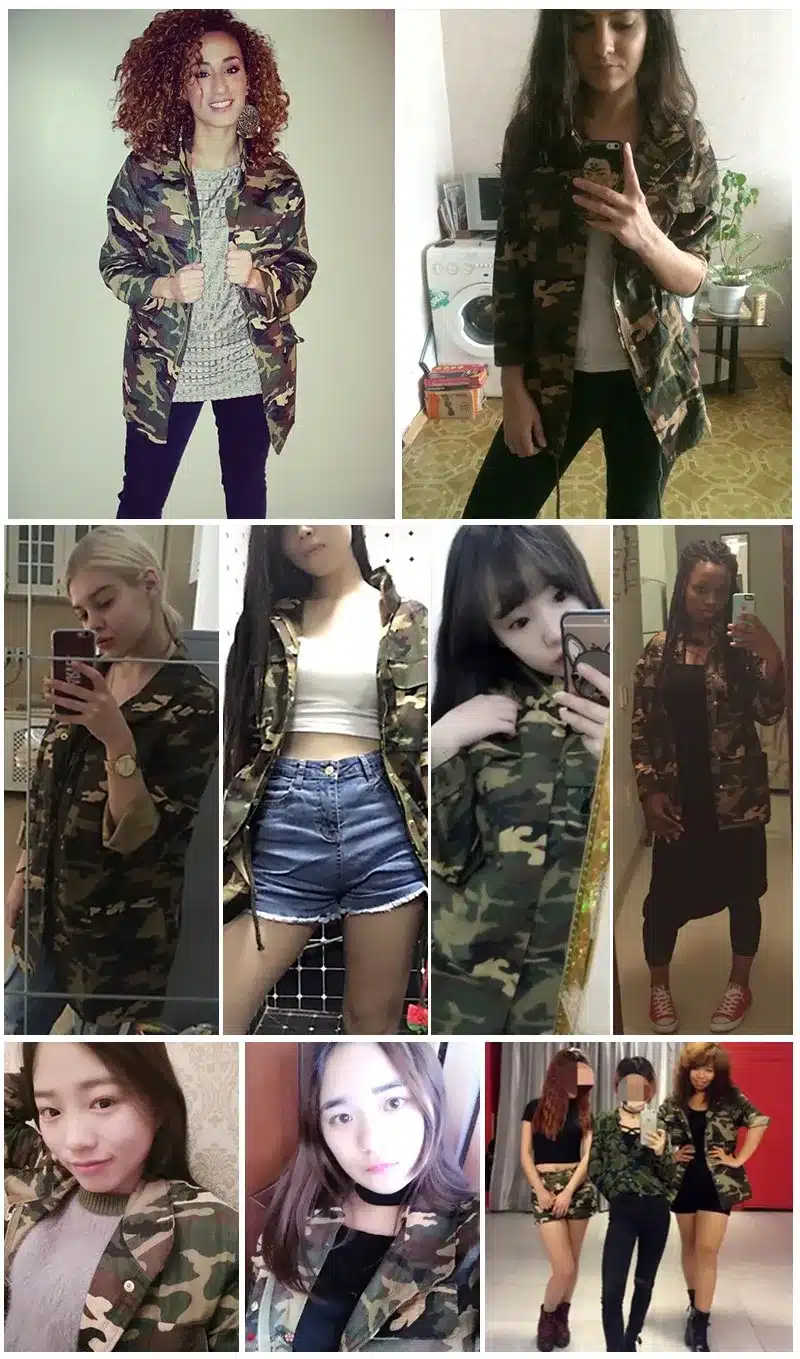 HDY Haoduoyi 2016 Fashion Women Loose Camouflage Coat Stand Collar Pocket Long Sleeve Zipper Outwear Jacket 13