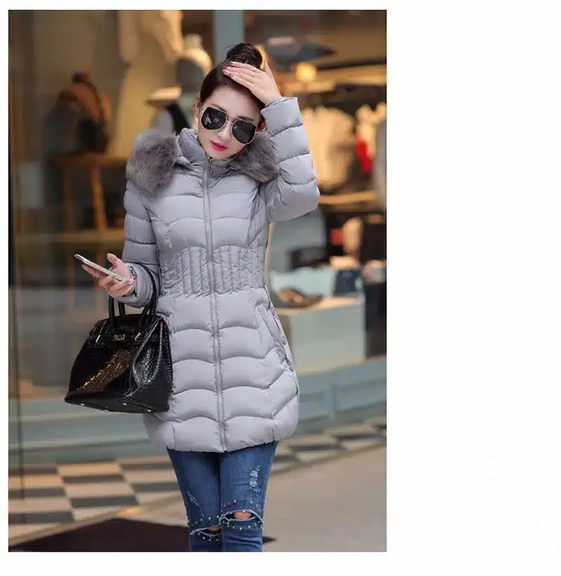 Sale 4XL Fur Hooded Female Winter Down Jacket Cotton Slim Overcoat Elegant Casual Long Sleeve Women Coat Park 2017 Big Plus Size 9