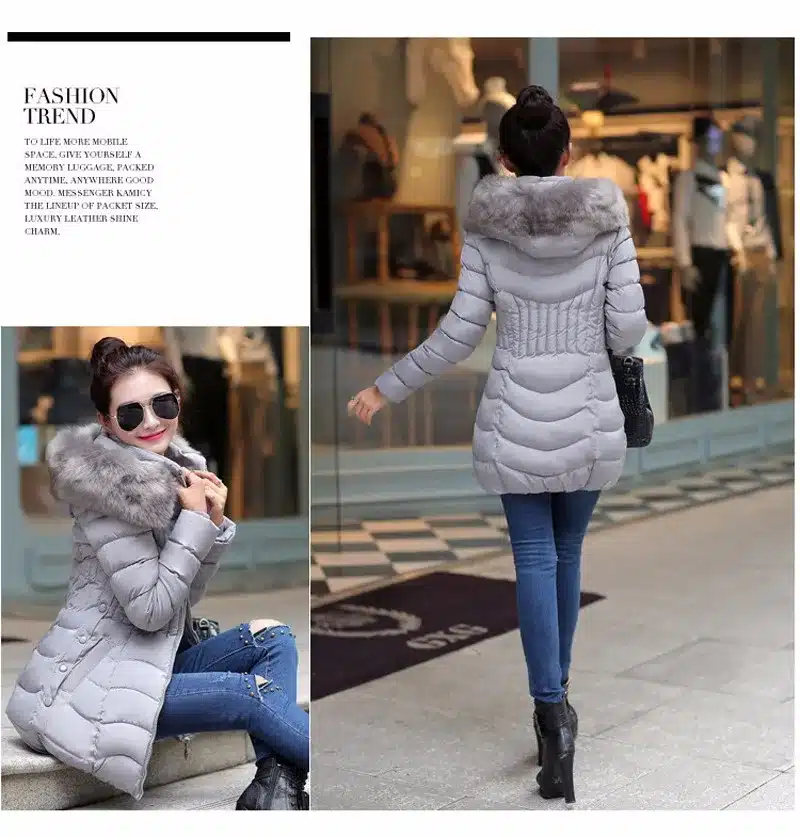 Sale 4XL Fur Hooded Female Winter Down Jacket Cotton Slim Overcoat Elegant Casual Long Sleeve Women Coat Park 2017 Big Plus Size 11