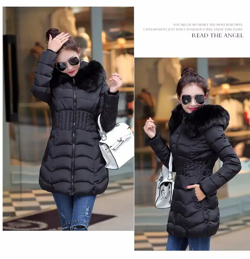 Sale 4XL Fur Hooded Female Winter Down Jacket Cotton Slim Overcoat Elegant Casual Long Sleeve Women Coat Park 2017 Big Plus Size 13