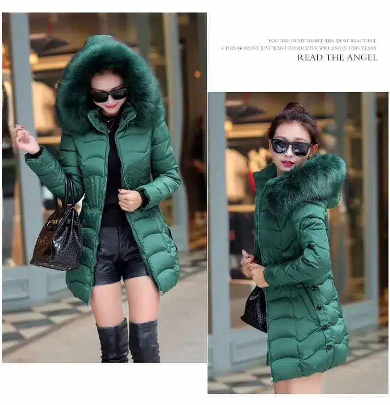 Sale 4XL Fur Hooded Female Winter Down Jacket Cotton Slim Overcoat Elegant Casual Long Sleeve Women Coat Park 2017 Big Plus Size 18